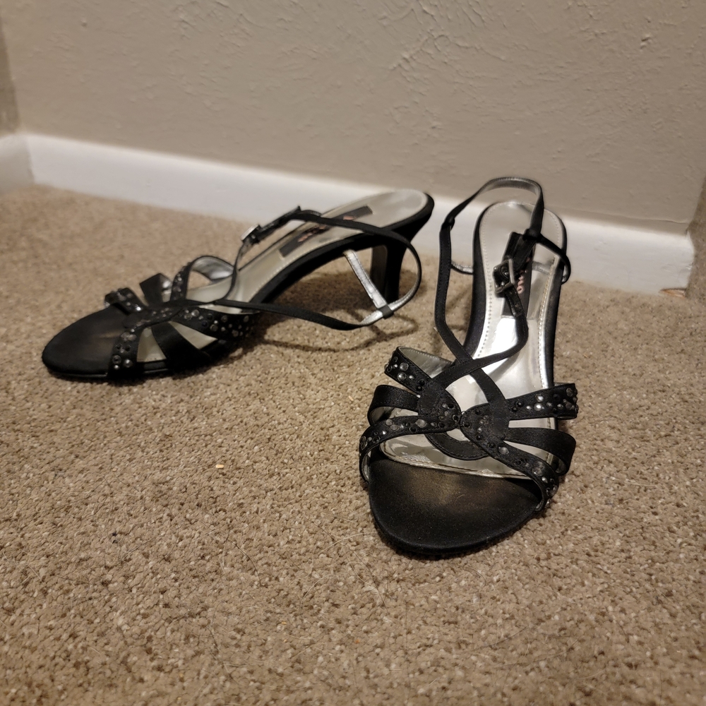 Nina Black Strappy Heels with Bow Detail